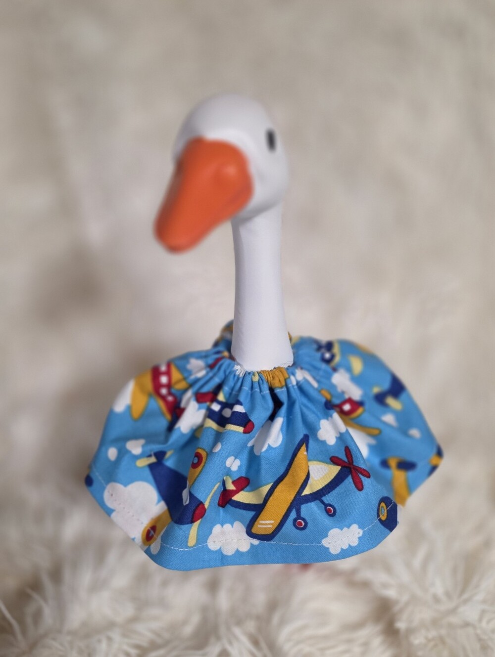 10" Handmade Blue Airplane Print Bird Dress